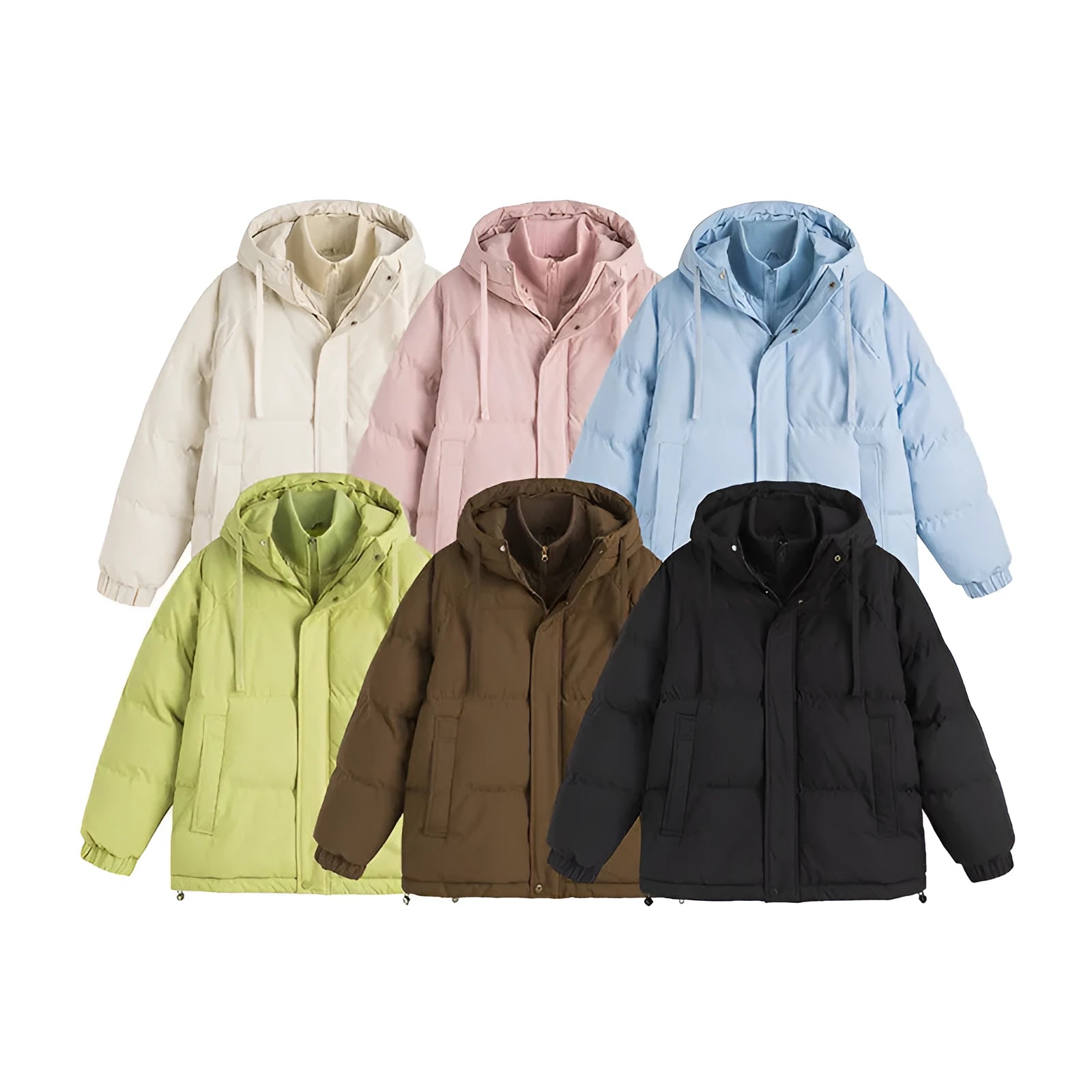 Winter cotton-padded coat in loose fit with side pockets, available in six colours including mustard yellow and light blue