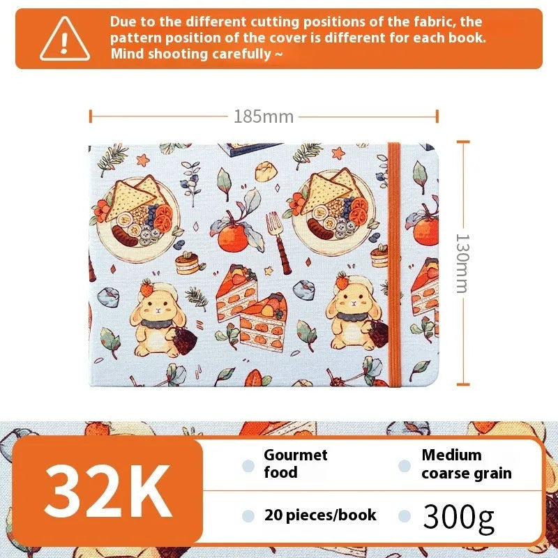 Feiluniao watercolour notebook with fabric cover, 185mm length, open to show paper for painting.