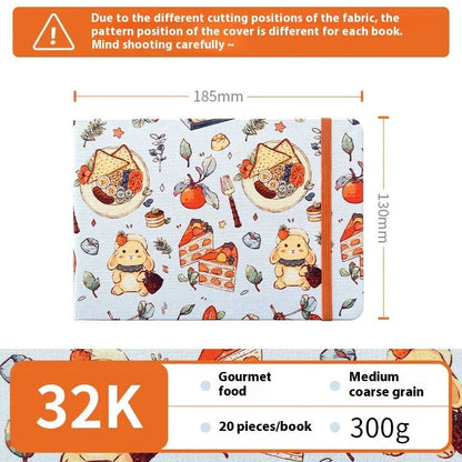 Feiluniao watercolour notebook with fabric cover, 185mm length, open to show paper for painting.