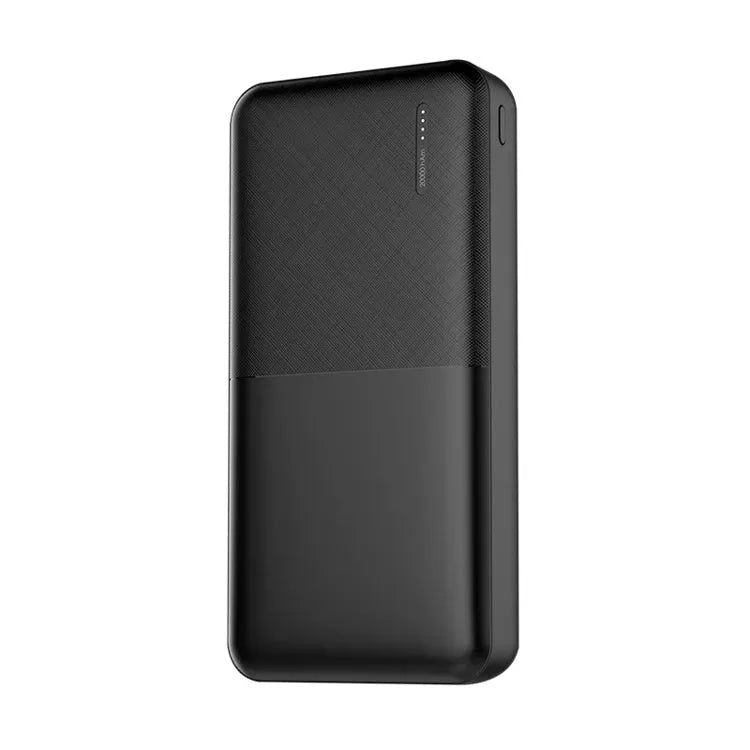 Black and white 20000 mAh power bank with heating function showing multi-USB ports