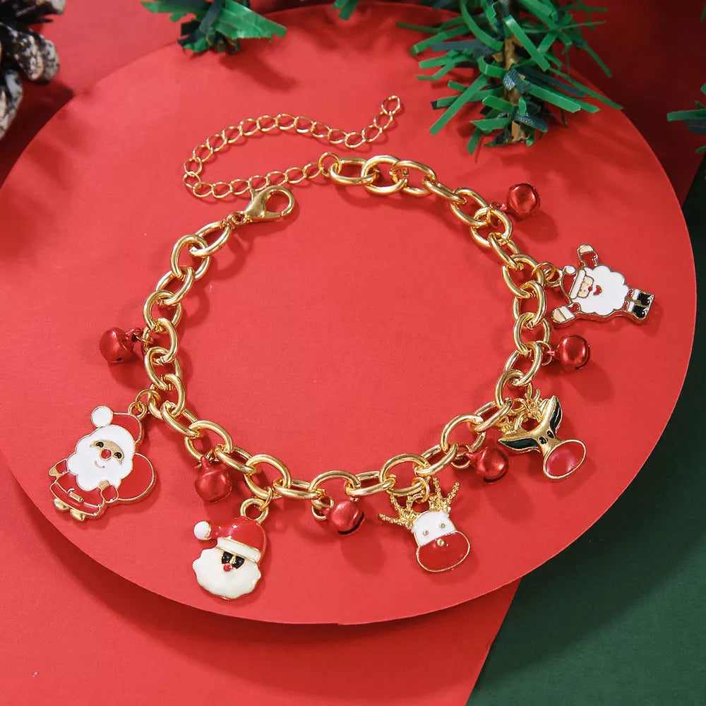 Festive Christmas Metal Chain Bracelet with Santa Claus and snowflake designs