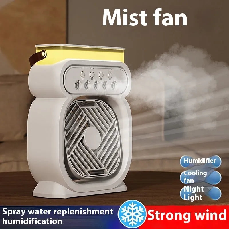 Portable evaporative air cooler humidifier fan with LED night lights in black, blue, green or white