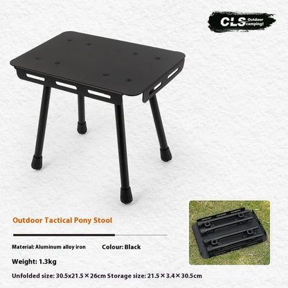CLS aluminium folding camping stool converted into a small table with a green PU mat top