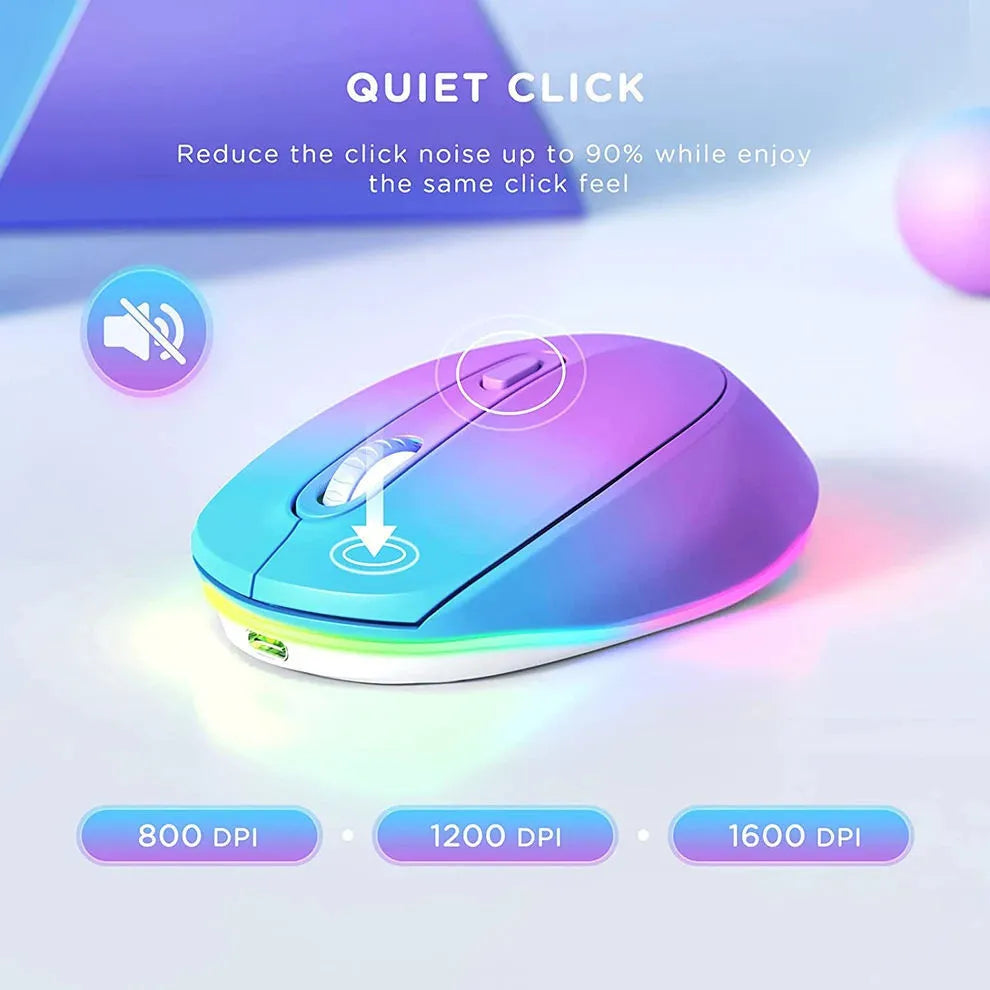 Wireless ergonomic mouse in multiple colours showing compact design with USB charging cable