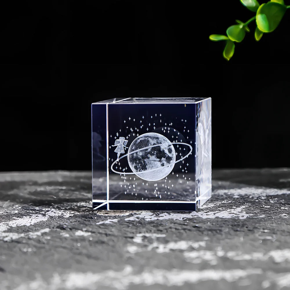 White crystal lotus cube desktop ornament showing geometric pattern and precise square dimensions