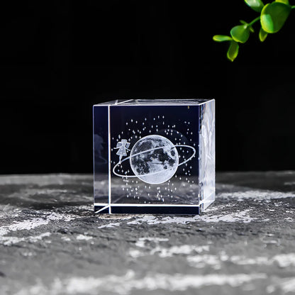 White crystal lotus cube desktop ornament showing geometric pattern and precise square dimensions
