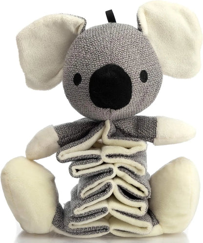 Gray koala dog toy with crinkle paper, 30cm long, for small medium large dogs to chew and play