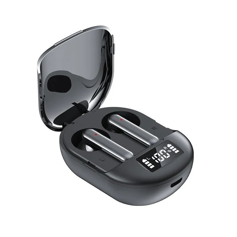 Wireless Bluetooth headset low-latency in-ear headphones with 10-metre transmission range, 4-8 hour battery life, NFC pairing and digital display, available in black or white, 54mm x 36mm x 27mm earbud size
