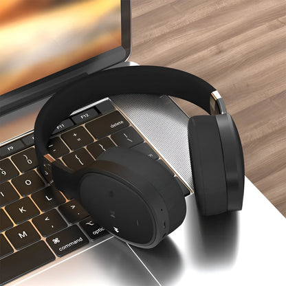 Folding wireless Bluetooth sports headset in black with 40mm speakers and adjustable headband