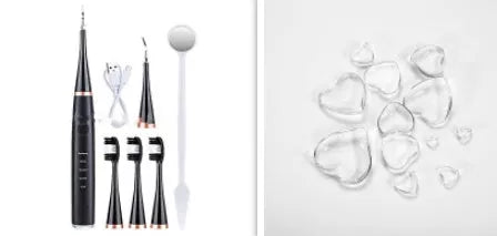 High-frequency electric toothbrush in white and black, with USB charging cable and brush heads