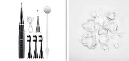 High-frequency electric toothbrush in white and black, with USB charging cable and brush heads