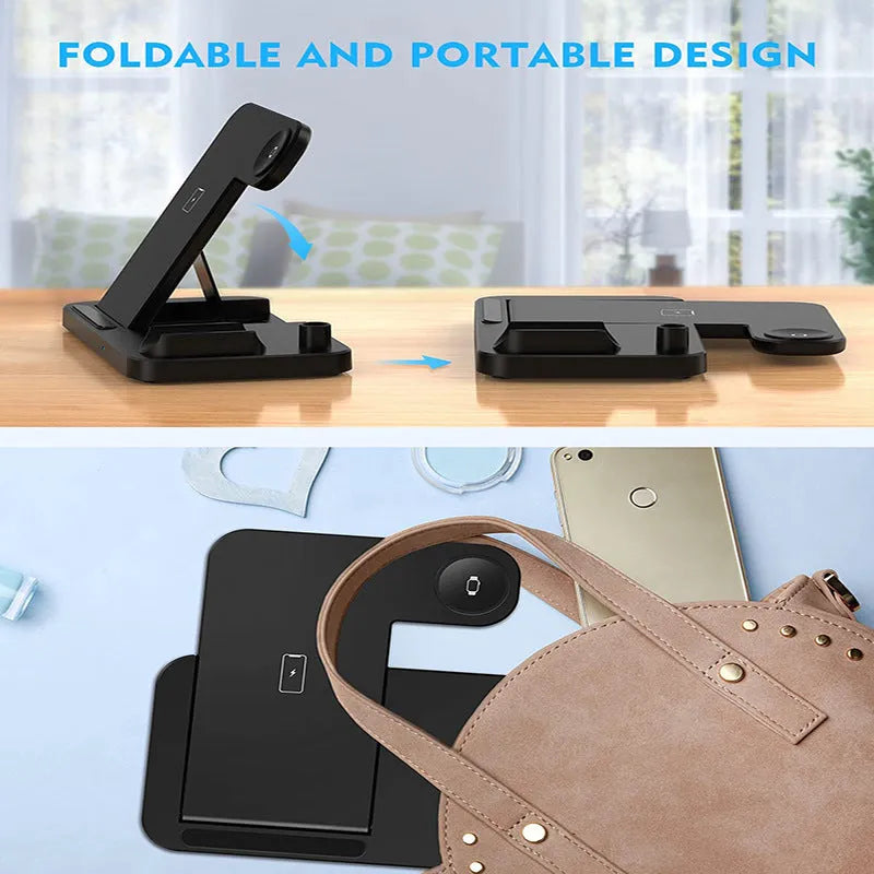 Black four-in-one wireless mobile phone charger with QC3.0 charging head