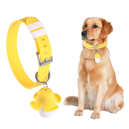 Yellow banana-shaped USB rechargeable dog collar light with LED illumination and magnetic charging contacts