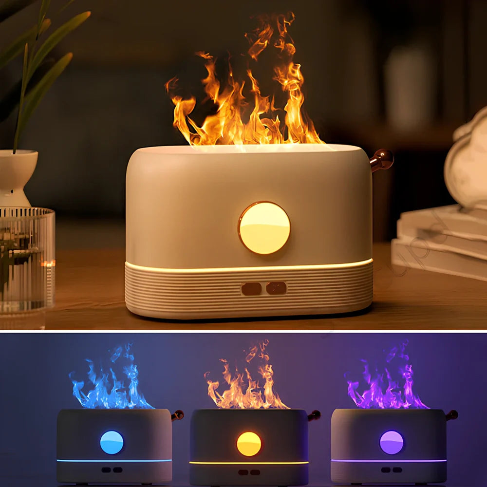 USB-powered desktop humidifier with simulation flame effect and 200ml water tank