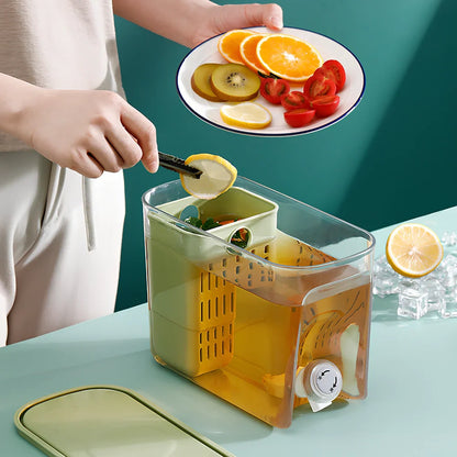 Home refrigerator water cooler with tap showing green colour option and 1-litre capacity bottle