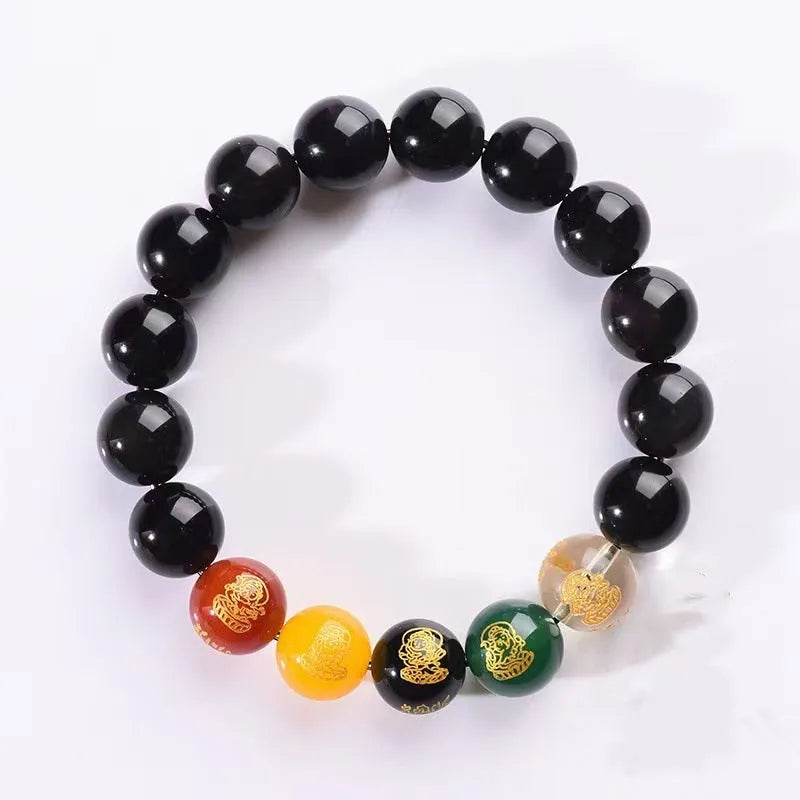 Single Circle Five Gods Of Wealth men's rainbow eye obsidian crystal bracelet in New Chinese style