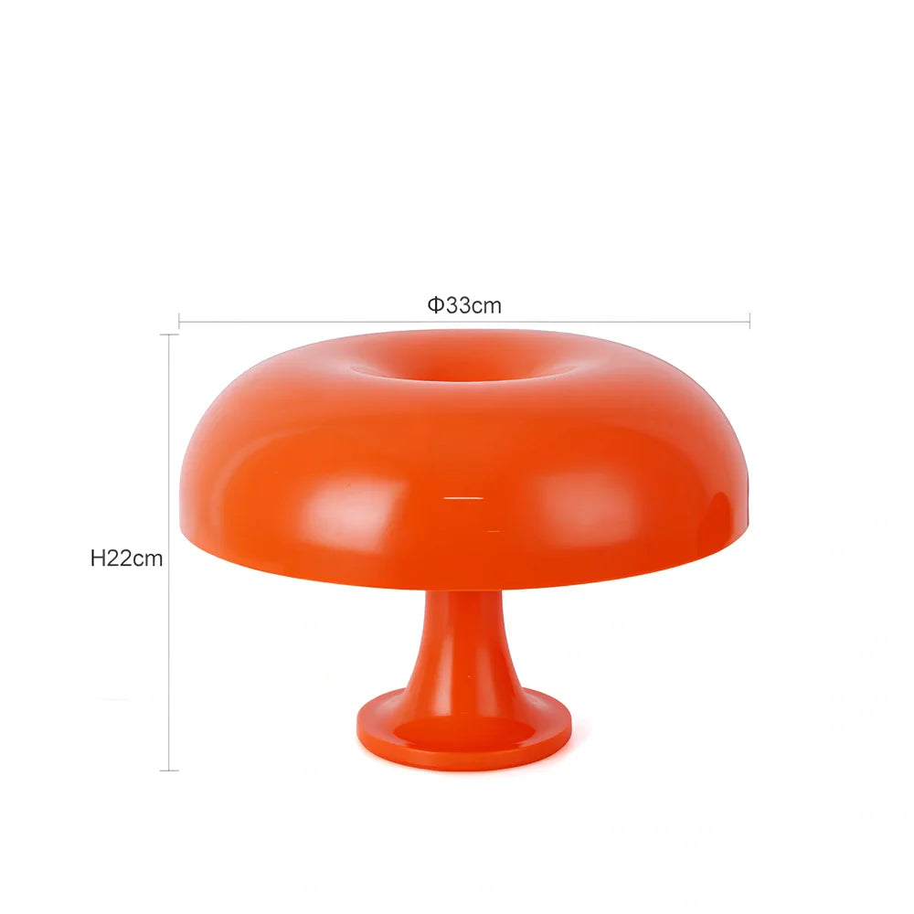 Mushroom-shaped acrylic table lamp in orange or white with three-colour dimming and USB plug for bedroom use
