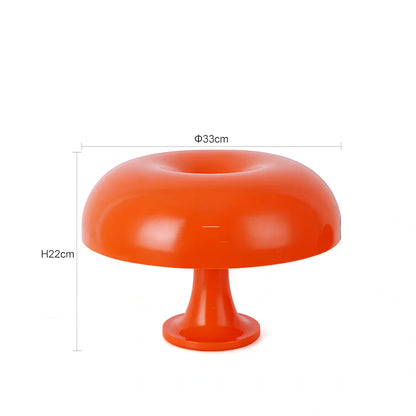 Mushroom-shaped acrylic table lamp in orange or white with three-colour dimming and USB plug for bedroom use