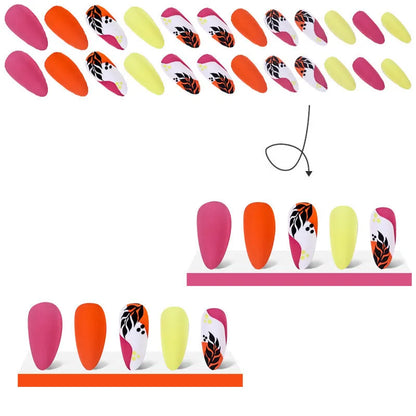 Almond armour shaped nail stickers with frosted finish showing four decorative colour options