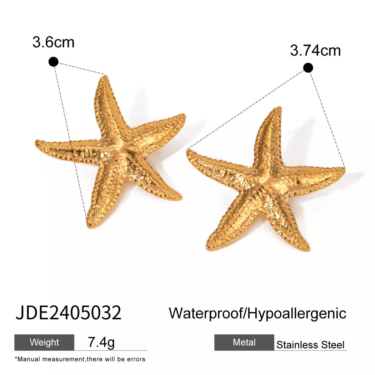 Serene Gold Starfish Earrings in stainless steel with gold electroplated finish