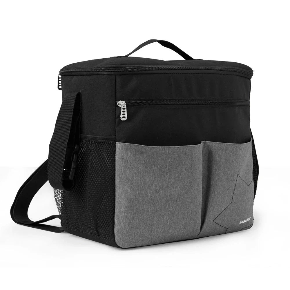 Versatile waterproof backpack with multiple compartments, padded back panel, and mesh side pocket for modern parents