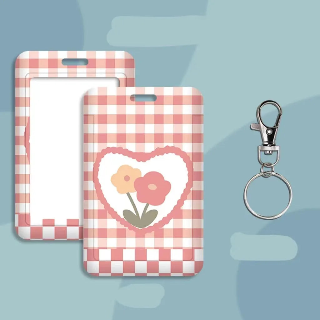 Student ID card set with plastic sleeve and neck strap in cartoon designs