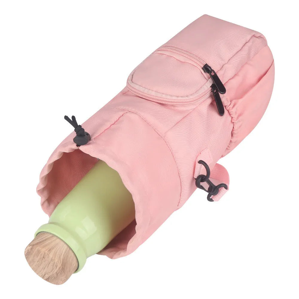 Crossbody water bottle shoulder bag in cloth material with adjustable strap
