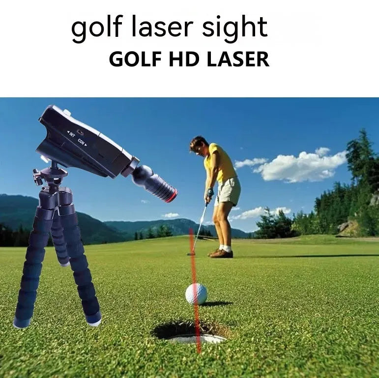 A golf putter laser aiming instrument showing different style options including a laser sight unit.