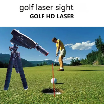 A golf putter laser aiming instrument showing different style options including a laser sight unit.