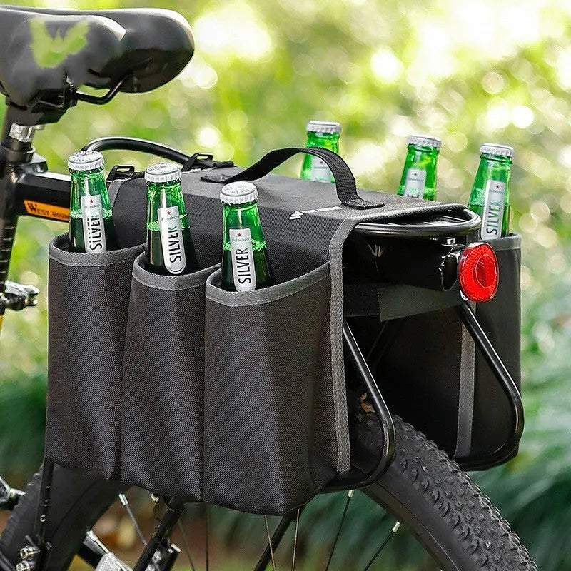 Black and orange bicycle double-sided beverage shelf bag with 2-litre capacity and 600D PVC anti-scratch material