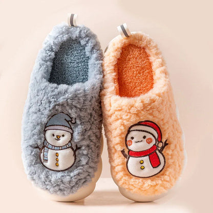 Cozy snowman-shaped slippers with thick, anti-slip soles and plush lining for indoor comfort and warmth