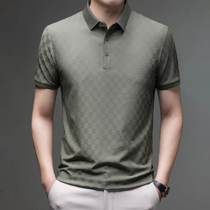 Rhombus thin ice silk short sleeve t-shirt in black with slit design, sizes M to 4XL