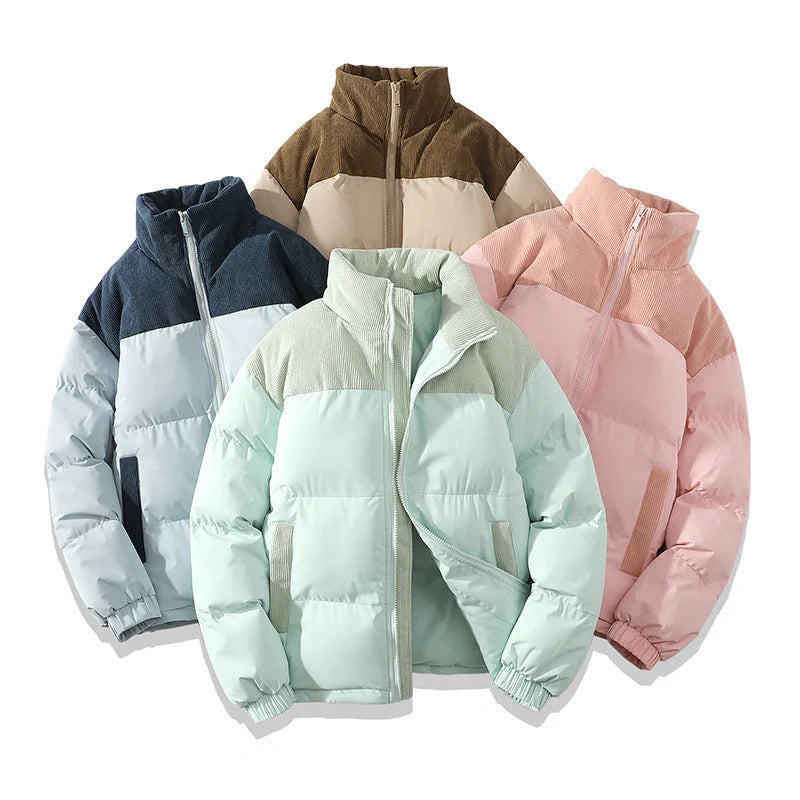 Stylish winter stand collar cotton padded jacket for men and women in various colors