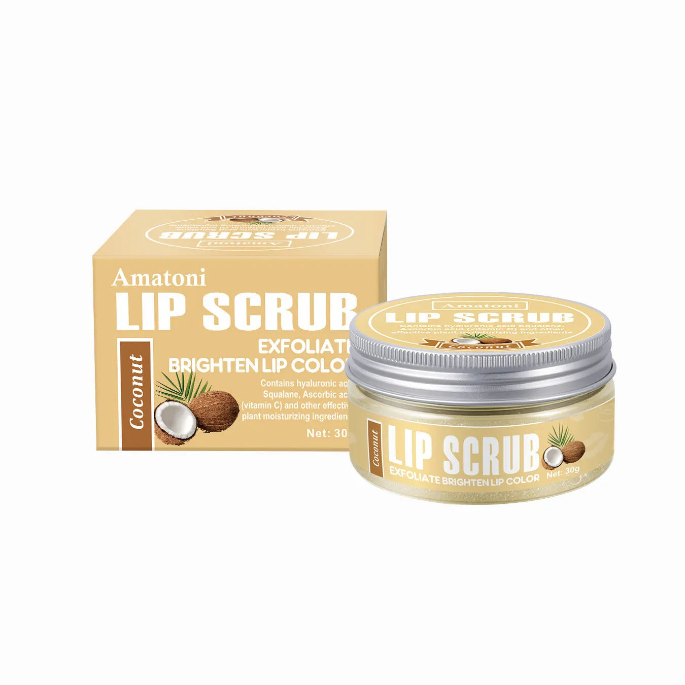 Amatoni lip scrub cream pot in 30g size for exfoliating and moisturising dry lips.