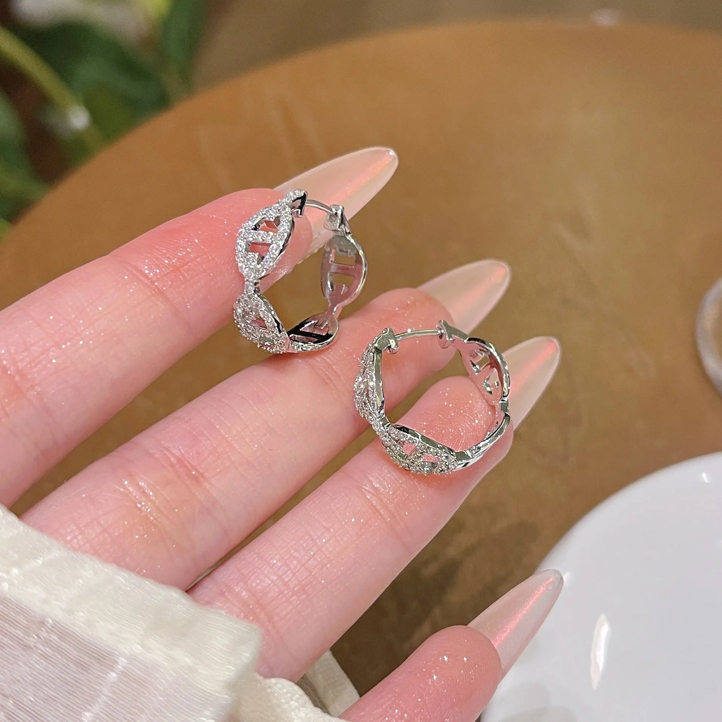 Ladies' diamond detail earrings with thick gold electroplating on copper in silver, gold, or rose gold finishes