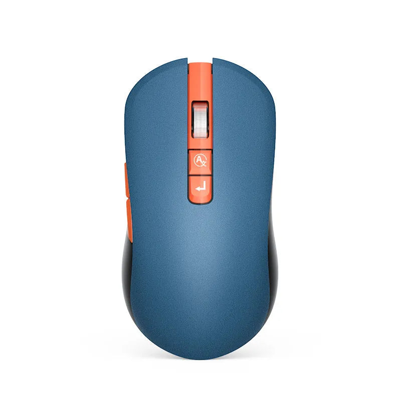 Mute IFLYTEK wireless gaming mouse with seven buttons and USB receiver on wooden desk