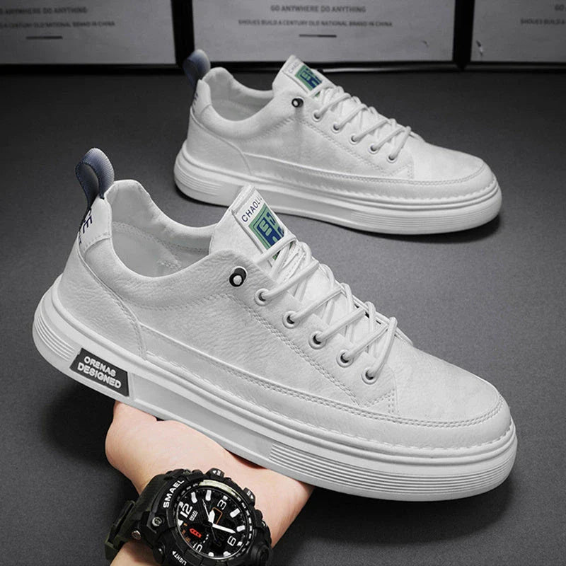 Comfortable and stylish slip-on sneakers for men, available in beige, white, and black colors, with cushioned insoles and durable PU uppers.