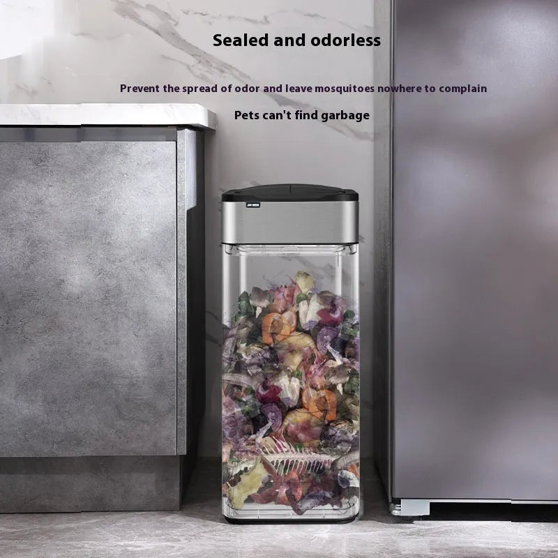 Inductive ashbin smart trash can with automatic lid, stainless steel construction, and square bucket shape