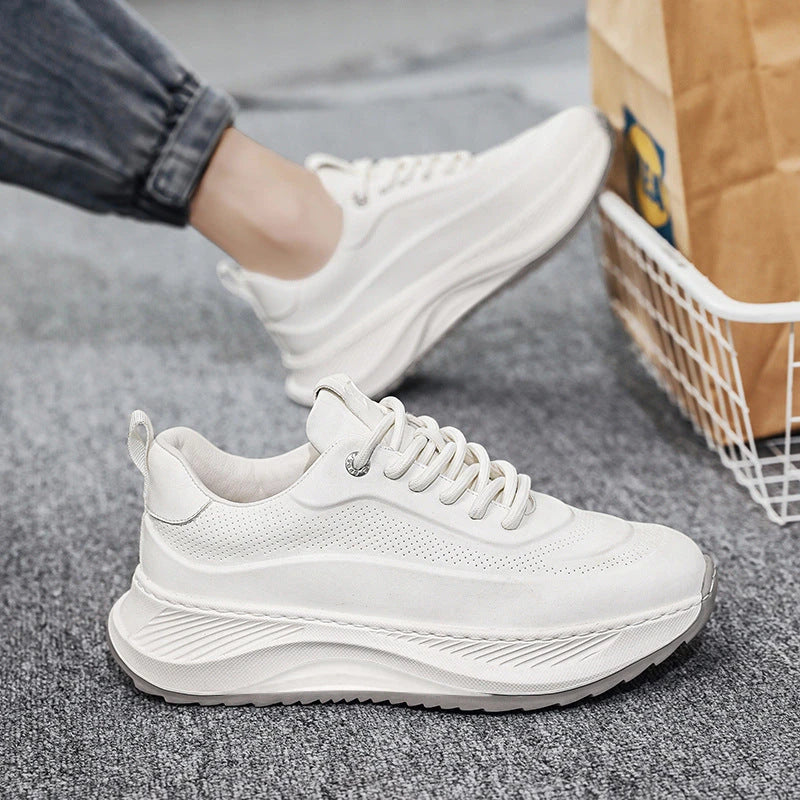 Men's Stylish Thick-Sole Athletic Sneakers in Black, Beige, and Beige Black Colors