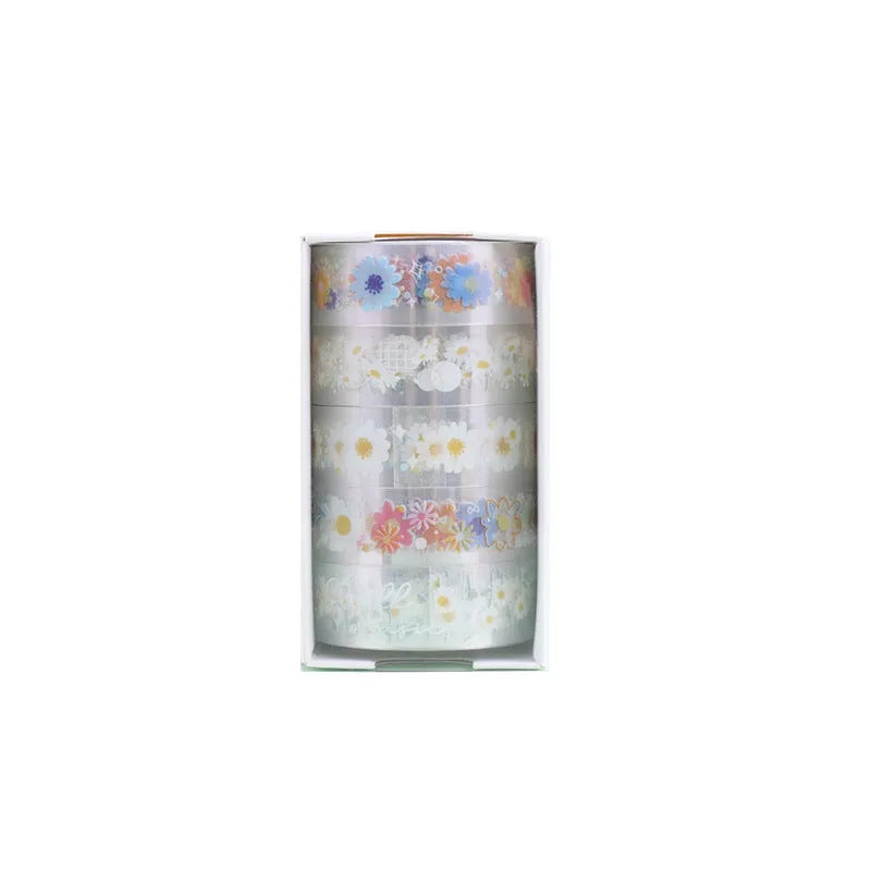 Five rolls of transparent Midsummer Daisy decorative adhesive tape for diary decoration