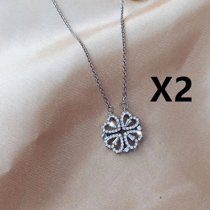 Elegant four-leaf clover necklace with magnetic and detachable design for versatile styling
