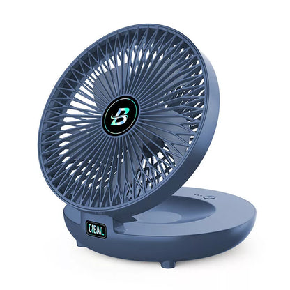 Compact folding wall-mounted fan in white or blue with USB power option