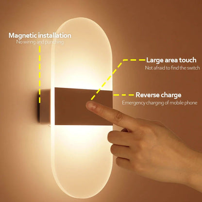 Black right-angle motion-sensing wall lamp with USB charging port and acrylic shade