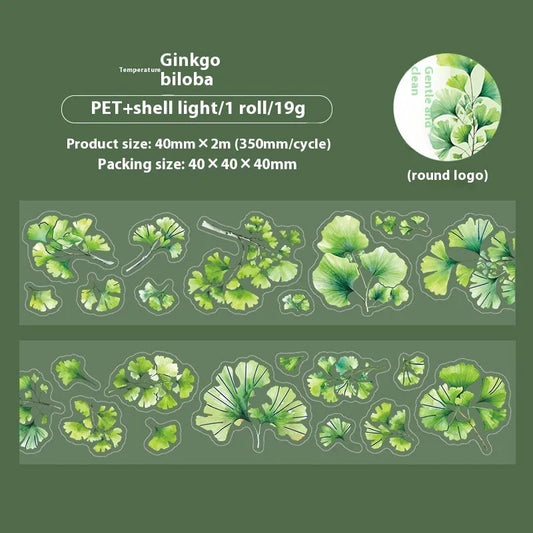Deciduous Poetry Series DIY decorative stickers roll showing six nature-inspired colour variations including ginkgo and maple leaf designs