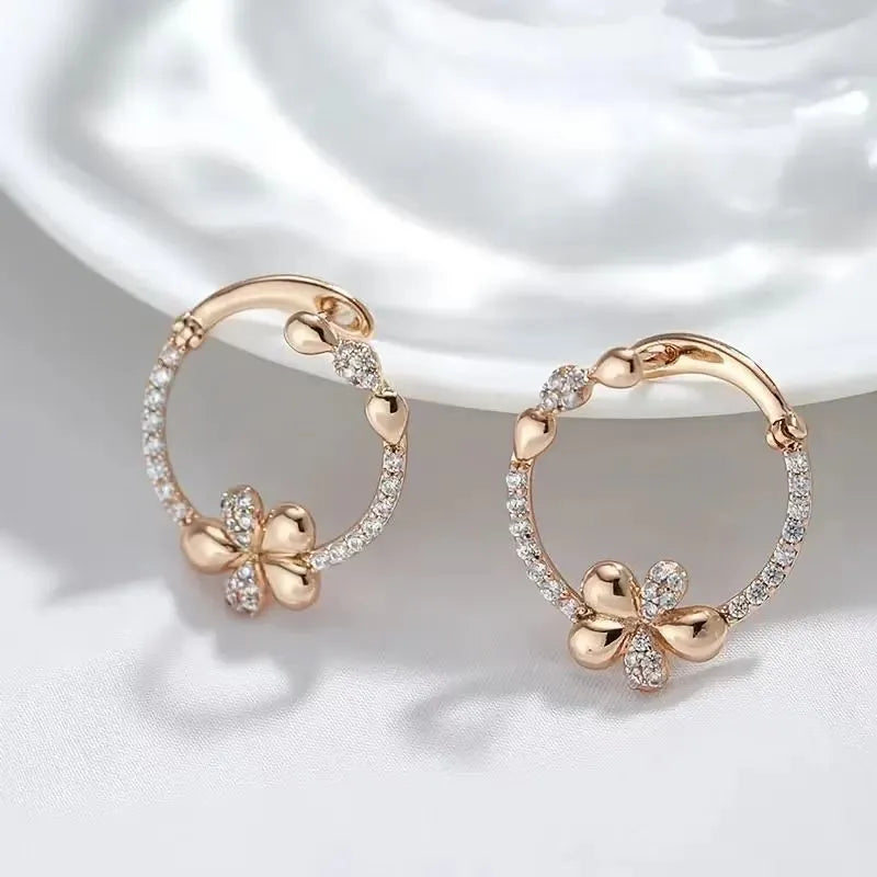 Copper round ring geometric earrings with electroplated finish for women