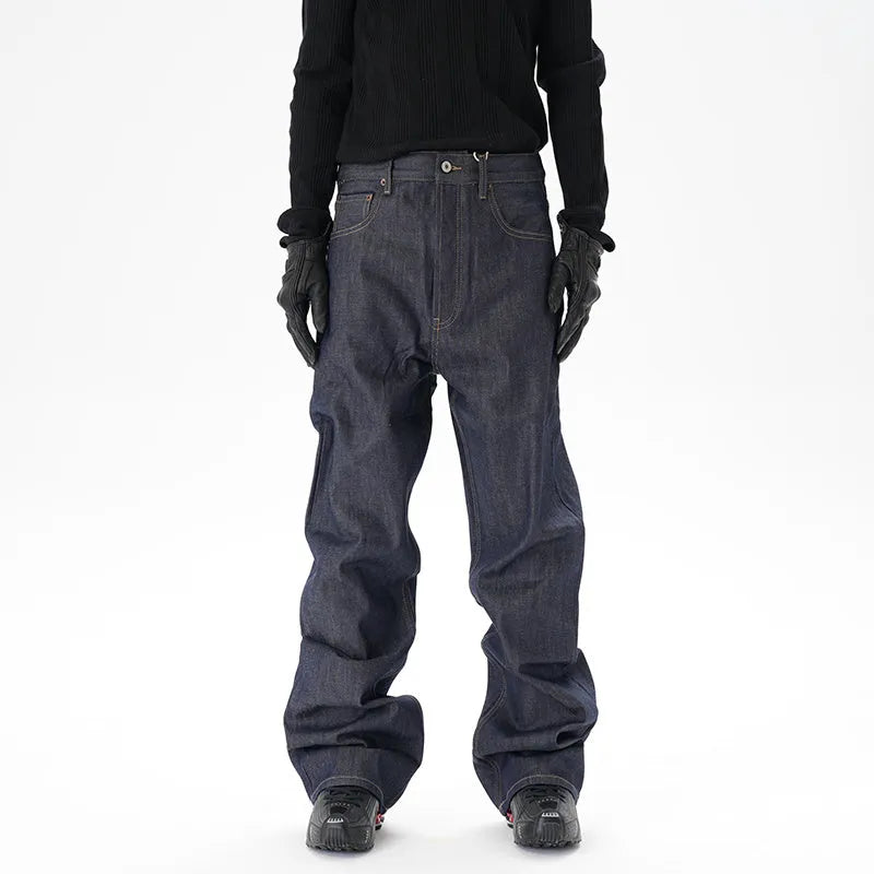 Men's casual loose-fit straight-leg jeans in original cattle denim fabric available in sizes L, M, XL, and XXL with a dark blue colour and youthful, trendy basic style for everyday wear