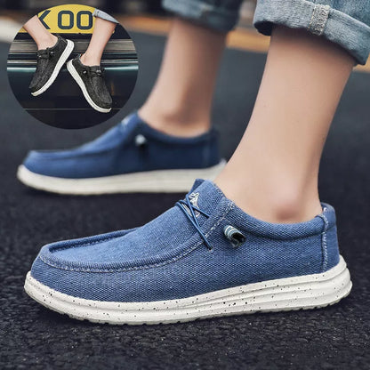 Men's casual canvas loafers in various colors with breathable design and shock-absorbing sole