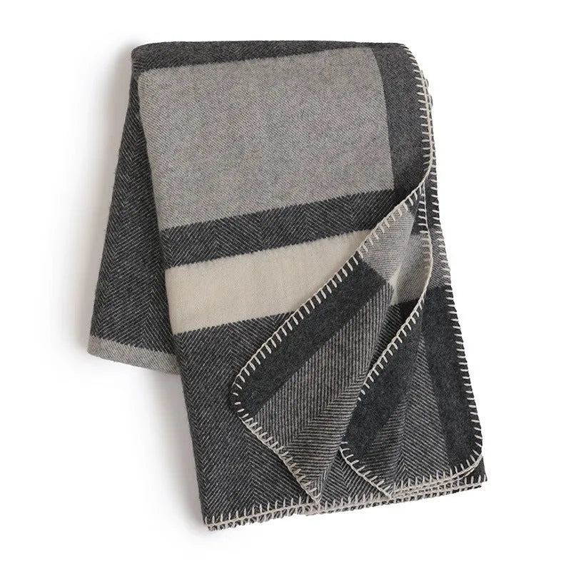 Wool jacquard twill striped blanket in green, purple, or carbon black for camping and household use