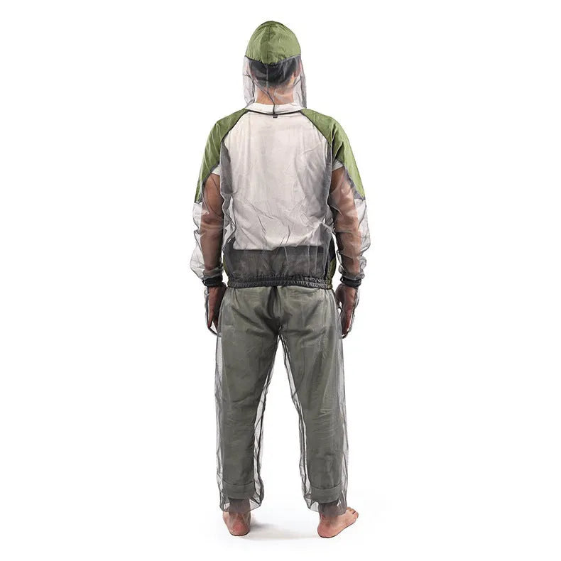 Grey plaid mesh anti-mosquito jacket for outdoor cycling hiking camping fishing, unisex sizes M to XXXL