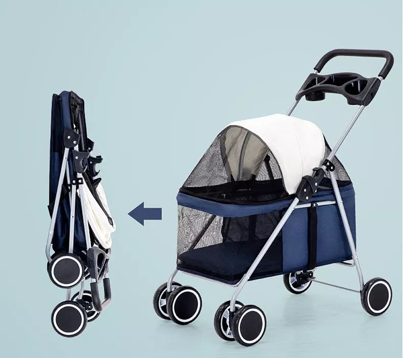 Lightweight folding pet stroller for cats, dogs, and rabbits in multiple colors